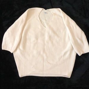 Uniqlo 3D cotton vneck cream white sweater medium